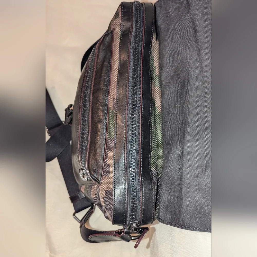 Coach Terrain Bike Bag Black Leather And Pixelated Camo Print Nylon EUC